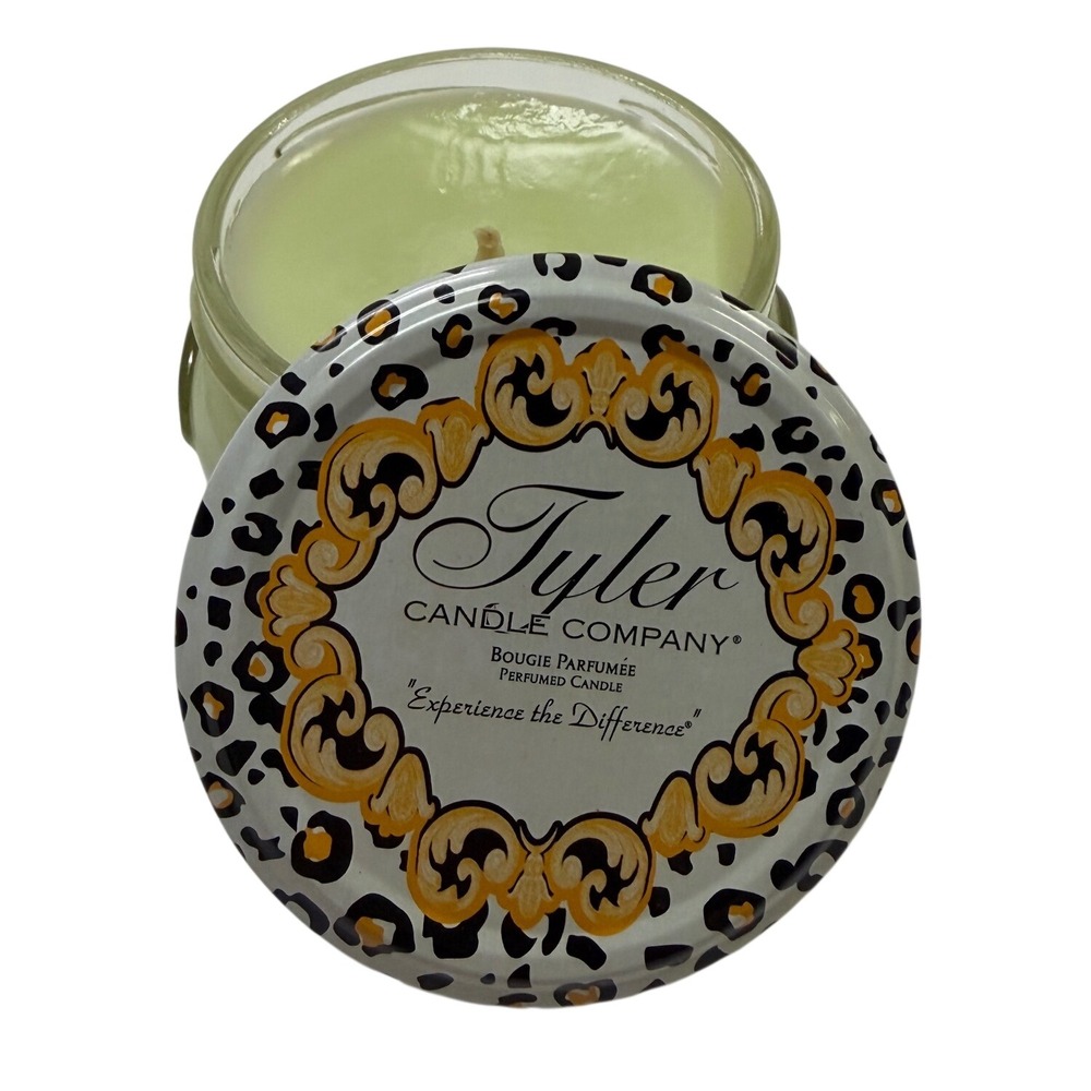 Tyler Candle Company Original Jar Candle 3.4 oz Leopard Print Lid Green Wax